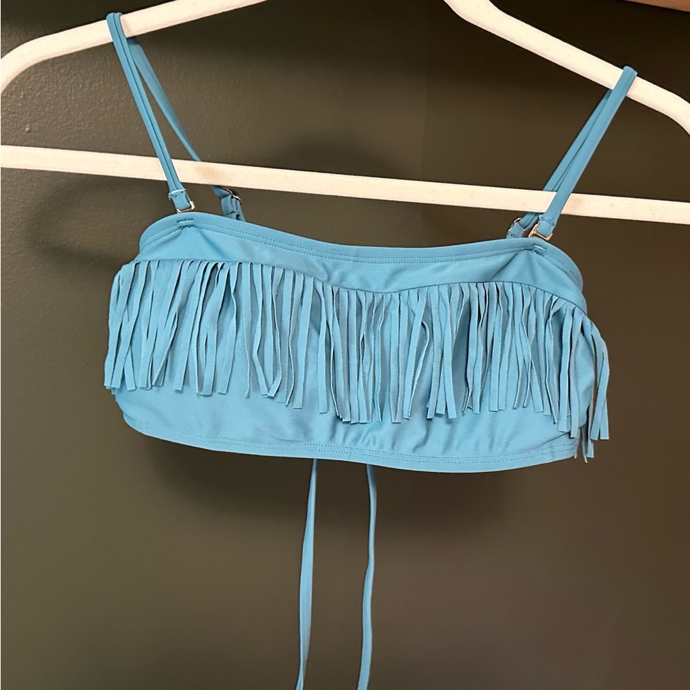 Hula Honey Teal Bandeau Bikini Top with Gold Accents Size-M